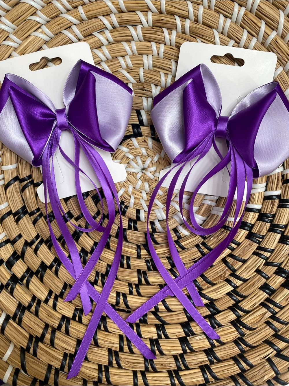 Purple Satin Double-Layer Ribbon Bows with Tails
